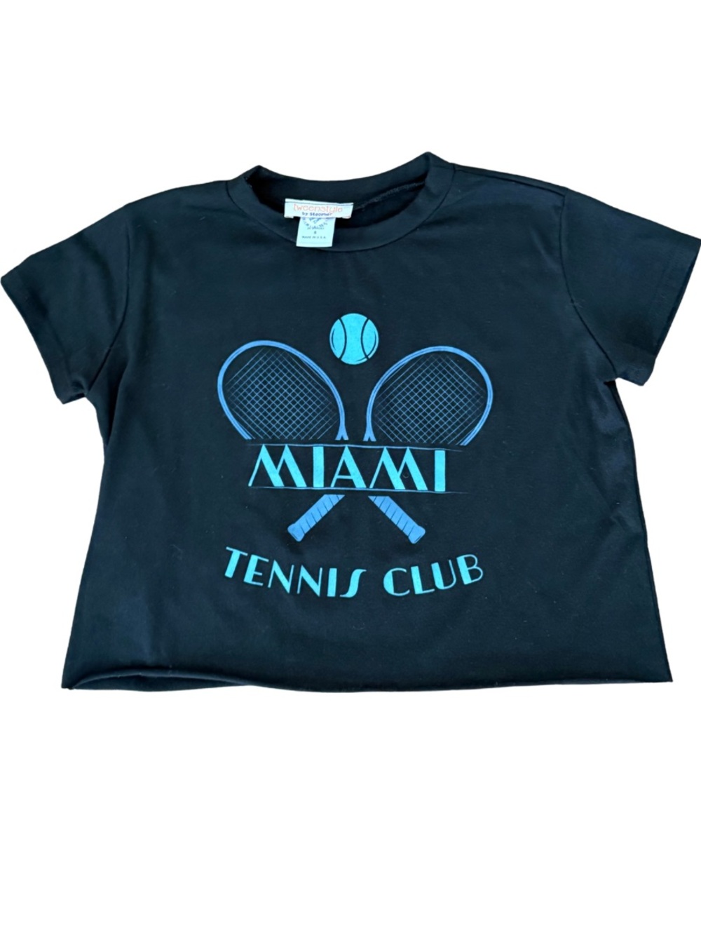 Tweenstyle Black tenniscore tennis club t-shirt girls size 6 EUC